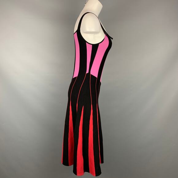 TOMAS MAIER Size 2 Black & Red Viscose / Polyester Stripe Mid-Calf A-line Dress - Picture 3 of 6
